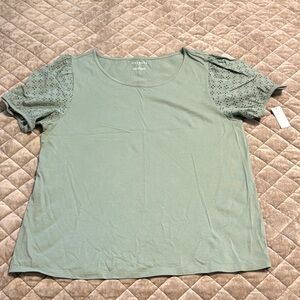 Talbots Light Green Eyelet Sleeve Tee